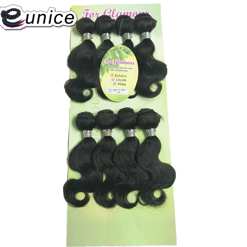 

EUNICE Silky Kinky Straight Hair Bundles 8PIECE Synthetic Hair Extensions 8-12inch Natural Black Wave Hair 200Gram