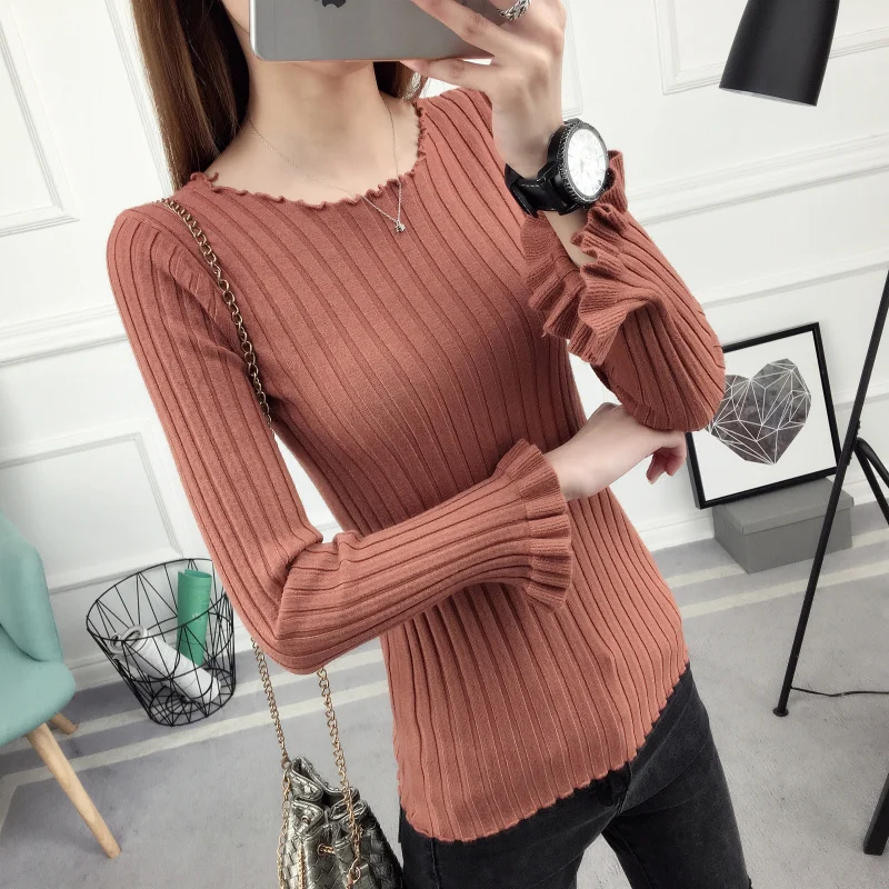 

2019 Elastic Knitted Full Sleeve Soft Pullover Sweater Female Sweaters Pullovers Spring and Autumn Sweater Women G49