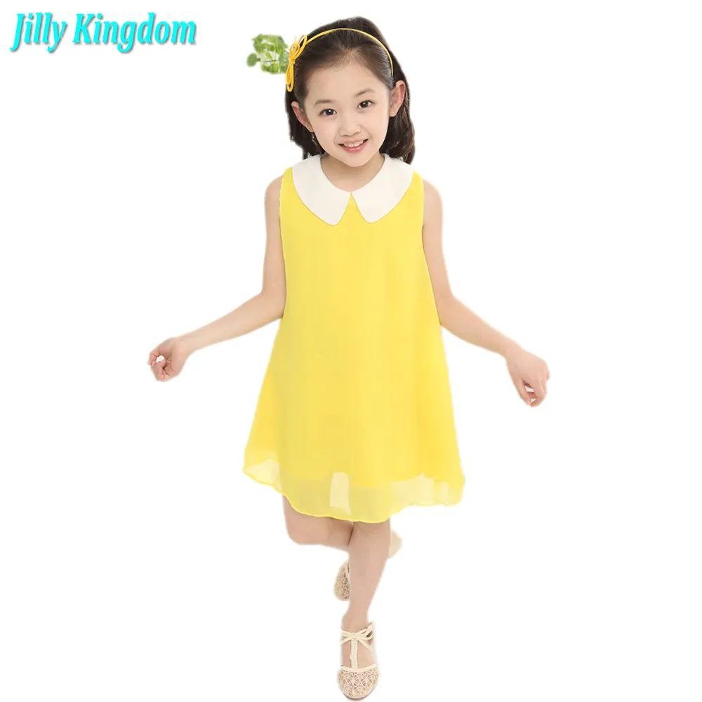 Summer Girls Pleated Chiffon One-Piece Dress Paillette Collar Children Colthes