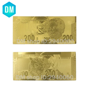 

Creative Gift 10pc/lot 200 Rand paper money South Africa Animal leopard Banknote President Mandela Gold Foil plated Banknotes