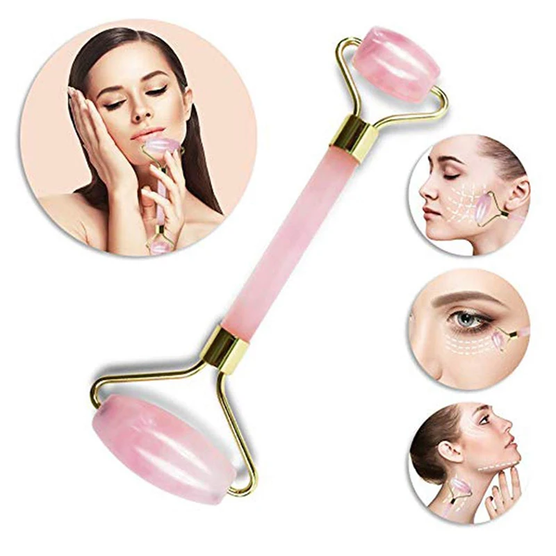 Murah Alami Mawar Kuarsa Pijat Wajah Kristal Batu Tubuh Jade Massager Derma Roller Perawatan Kulit Es Roller Kerut Penghapusan Kecantikan Alat