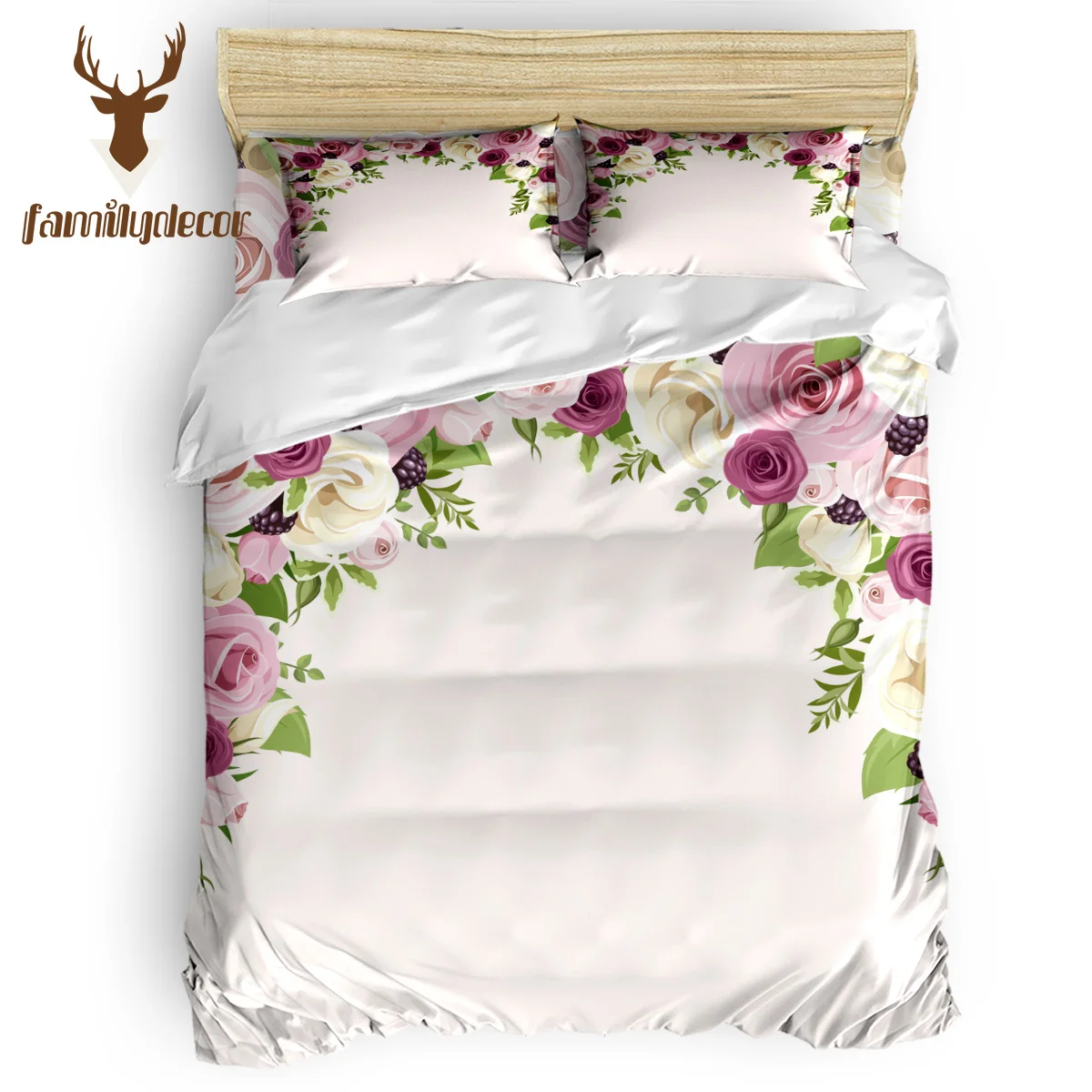 

FamilyDecor pink rose white background Bedding Set Luxury Comforter Bedding Sets 3D King Size Red Blue Cotton DHL Free Shipping