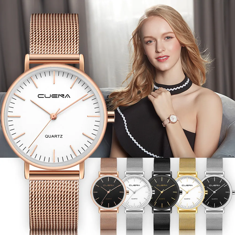 

Ladies wristwatch reloj mujer Women Mesh Stainless Steel Analog Quartz Wrist Watch Bracelet students lover woman men's watches