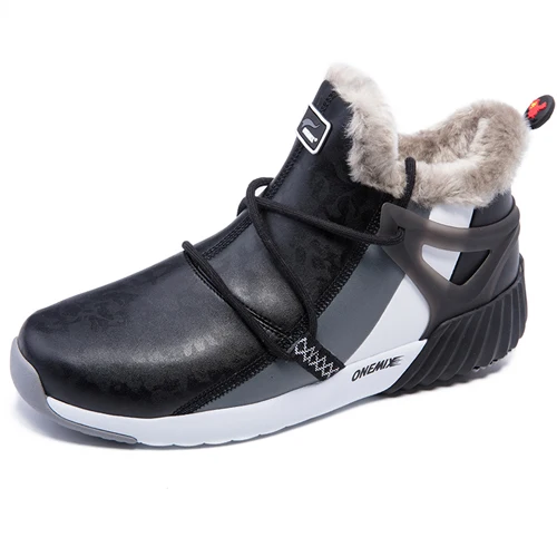 ONEMIX, зимние кроссовки для бега, мужские удобные ботинки, женские ботинки, теплые шерстяные кроссовки, уличная спортивная обувь унисекс - Цвет: BLACK WHITE GRAY-MEN