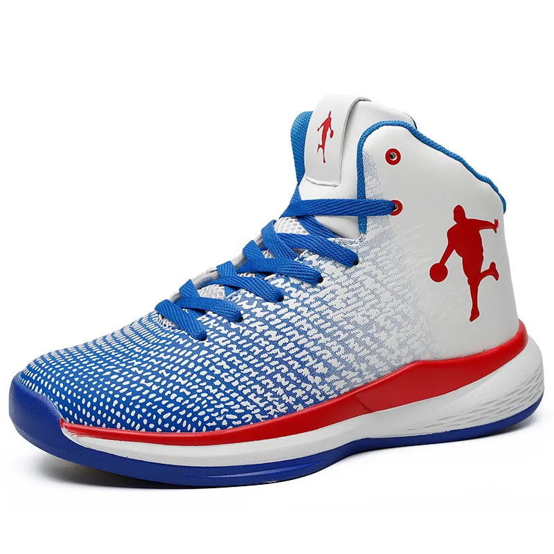 Мужские баскетбольные кроссовки с высоким берцем; дышащие Нескользящие баскетбольные ботинки; спортивная обувь Jordan; спортивная обувь для тренировок - Цвет: Blue