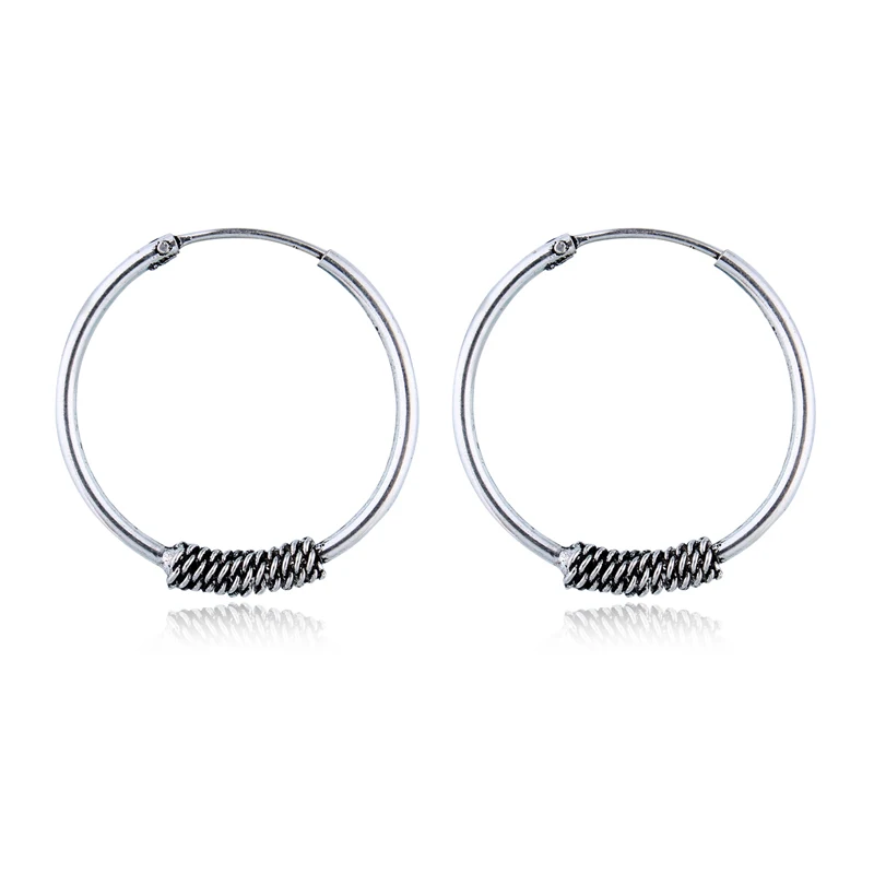 

24mm Bohemian Hippie Hoop Earrings Circle Handmade Vintage Silver Color Cool Big Endless Hoop Earring For Women Bijoux Jewelry