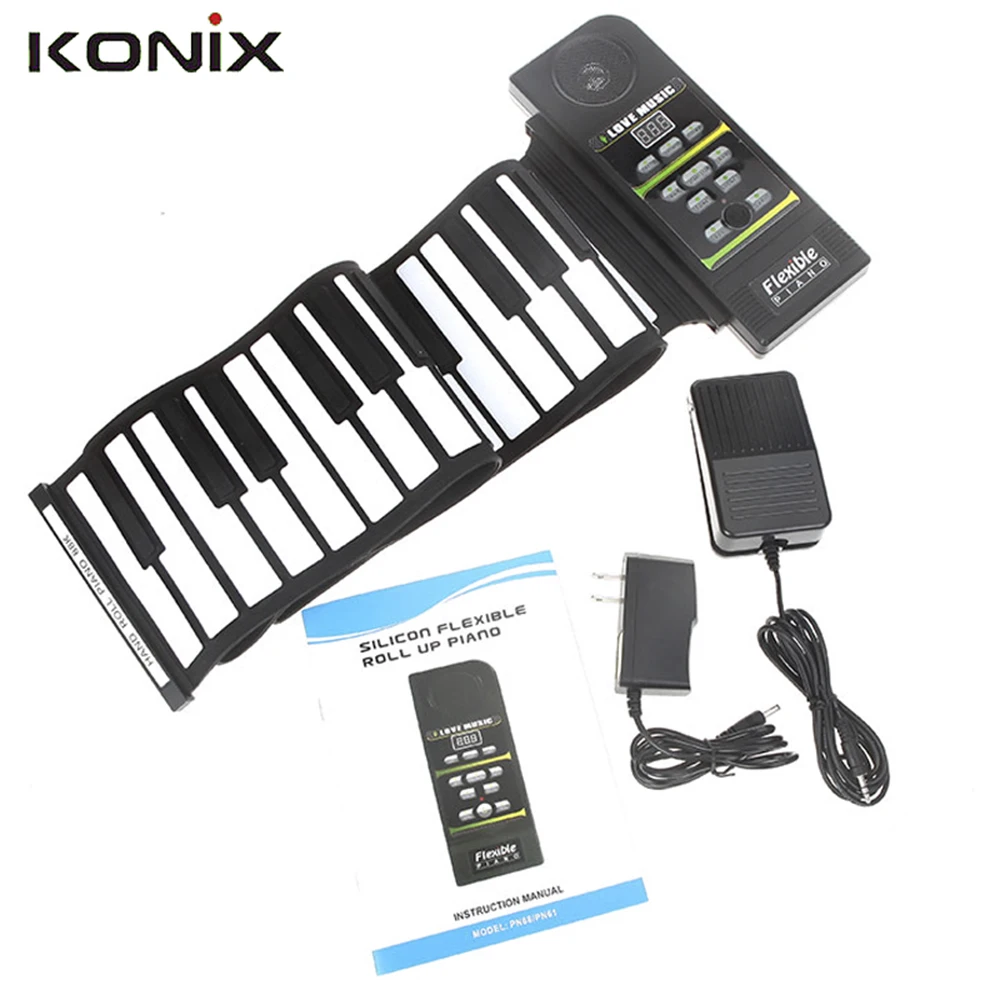 88 Key Electronic Piano Keyboard Silicon Flexible Roll Up Piano with Loud Speaker Wish US Plug