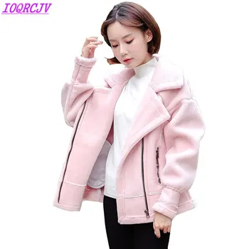 

Winter Short Coat Women 2018 PU leather Jacket Flocking Thick Warm Cashmere Faux fur Coat Plus size Student Short Jackets H540