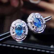 Серьги-гвоздики с натуральным настоящим сапфиром 0.6ct* 2 шт драгоценный камень Настоящее серебро 925 пробы ювелирные изделия для мужчин или женщин# J19011104