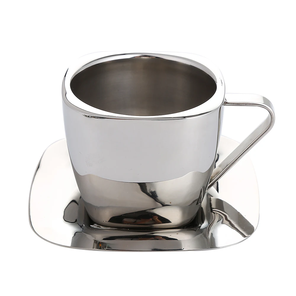Realand квадратная нержавеющая сталь с двойными стенками эспрессо Кофейная кружка чайная чашка с блюдцем молоко капучино чашка для латте набор кухонный подарок