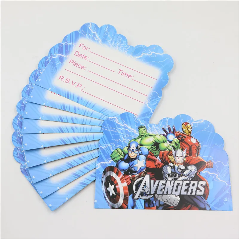 

Kid Boys Birthday Party Decoration Paper Invitation Cards Avenger Hero Theme Event Party Favors Kits Supplies Baby Shower 10pcs