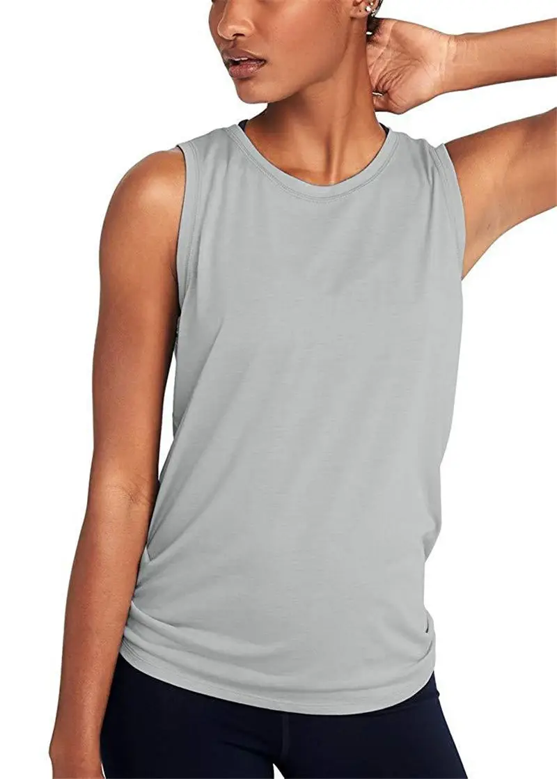 Женская рубашка для йоги, майка для спортзала, быстросохнущая майка, Спортивная сетчатая рубашка на спине, Однотонная рубашка для тренировок, фитнеса, бега, плюс размер, блузка - Цвет: Серый