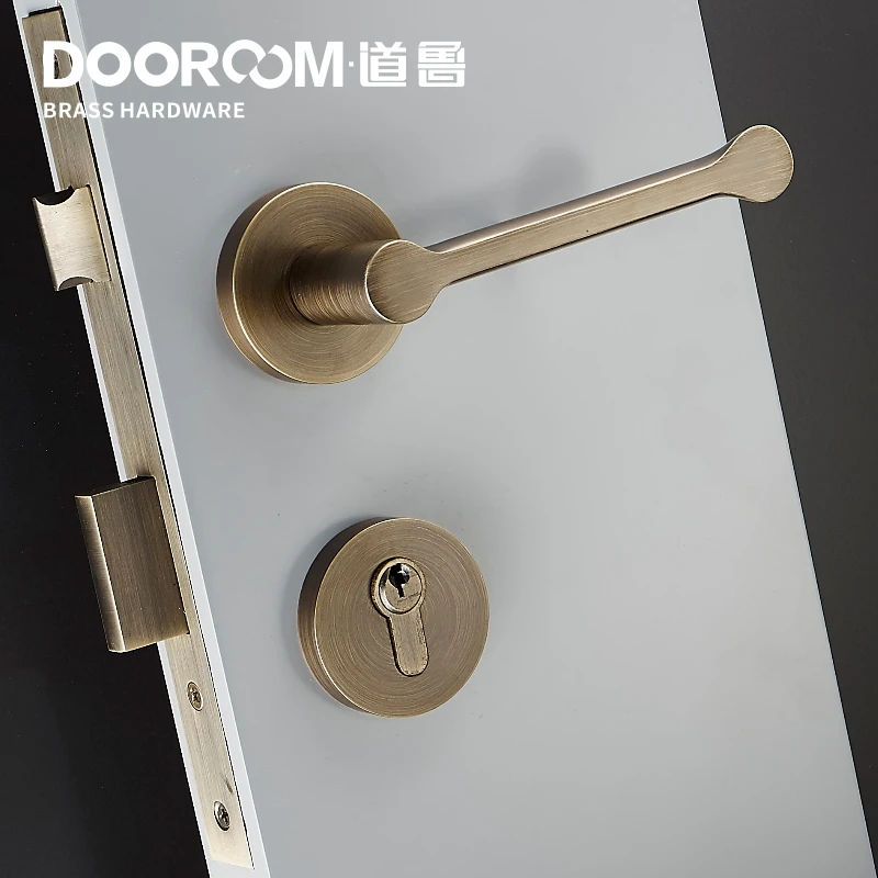 Dooroom Brass Door Lever American Nordic Modern Solid Wood Interior Door Lock Bedroom Split Safe Mechanical Set Handle Pull Knob