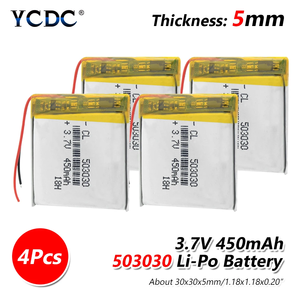 Полимерный аккумулятор 450 mah 3,7 V 503030 умный дом MP3 колонки литий-ионная батарея для dvr, gps, mp3, mp4, smart Watches, динамик светодиодный светильник - Цвет: 4Pcs