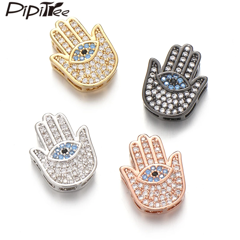 

Pipitree 3pcs/lot Clear Blue CZ Zircon Hamsa Hand Beads Charms with Evil Eye Charm for Bracelet Jewelry Making DIY Wholesale