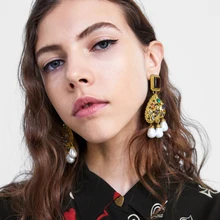 

Lalynnlys ZA Drop Dangle Earrings Rhinestone Heart Simulated Pearl Drop Earrings For Women Fashion Earrings Jewelry Hot E47431