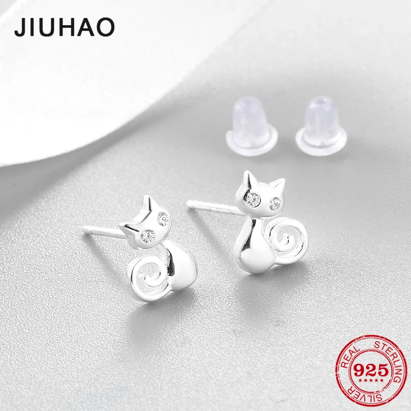Весенние новые серьги, 925 пробы, серебряные, с котенком, маленькие серьги-гвоздики для женщин, детей, модные, для девочек, сделай сам, ювелирные изделия из серебра