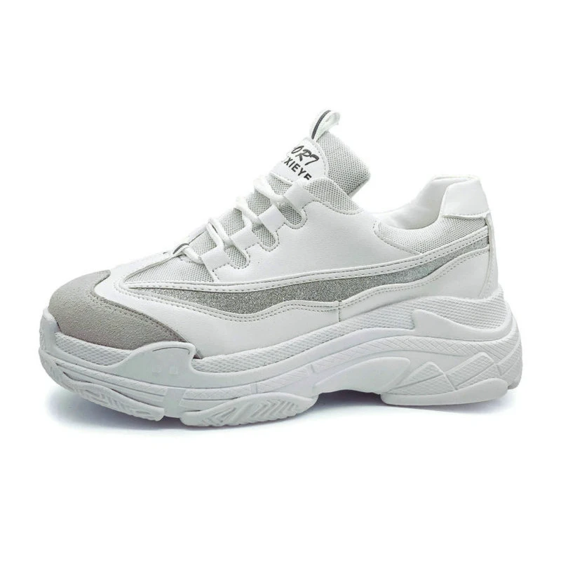 RASMEUP/Большие размеры 35-43; женские блестящие кроссовки; коллекция года; сезон весна; женские кроссовки на платформе; модная женская обувь для папы на толстой подошве - Цвет: White