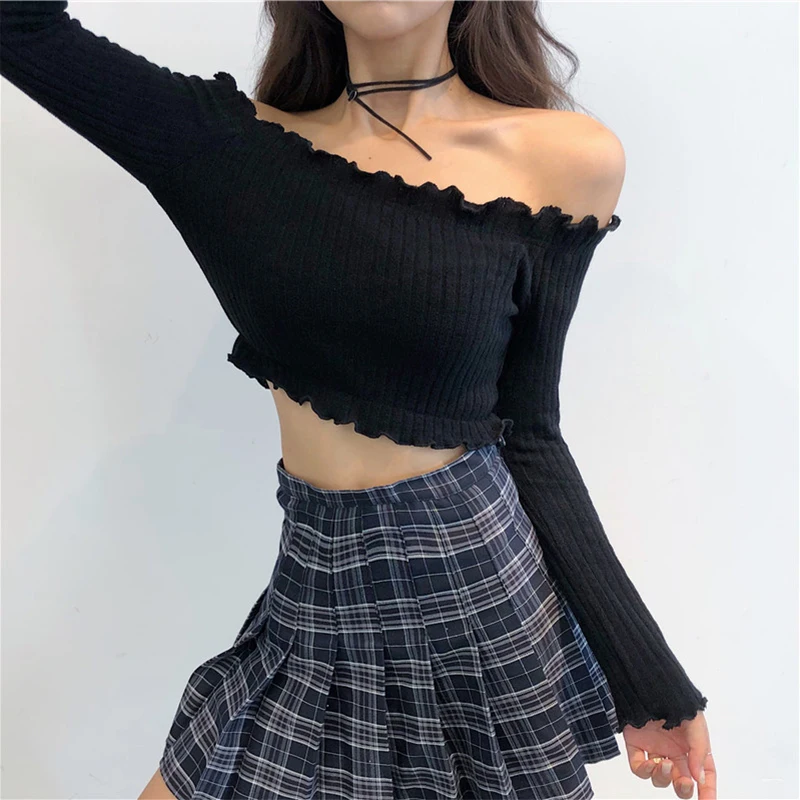 Fashion Sexy Off Shoulder Sweater Women Long Sleeve Spring Fashion Elegant And Lovely Classic Trend Femme Black 2019 Explosion Fashion Sexy Off Shoulder Sweater Women Long Sleeve Spring Fashion Elegant And Lovely Classic Trend Femme Black 2019 Explosion
