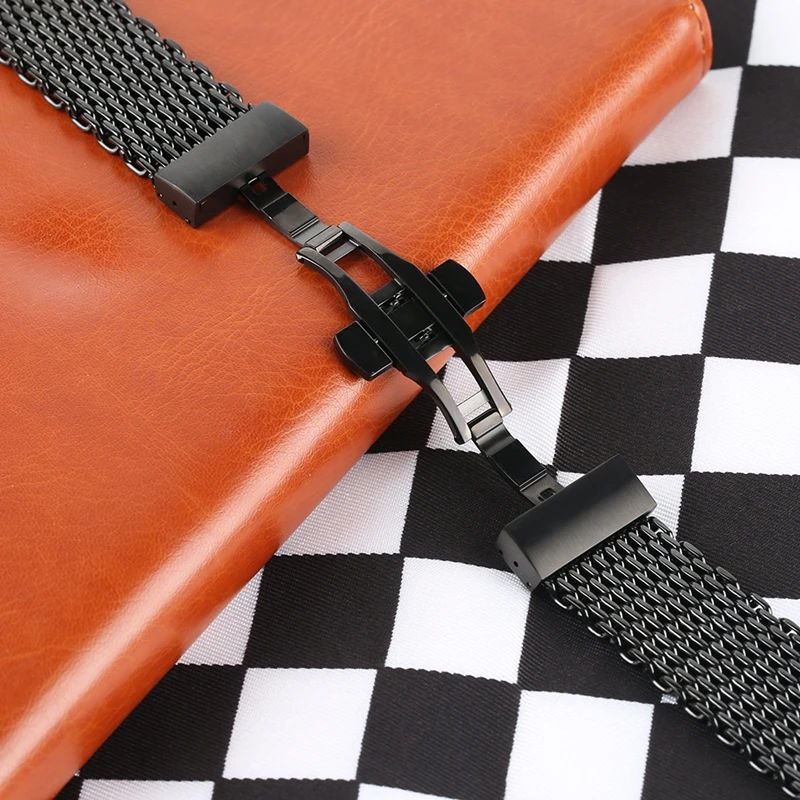 22 мм серебристый/черный сетчатый ремешок из нержавеющей стали для спортивных часов цельный Металлический Плетеный ремешок для наручных часов браслет