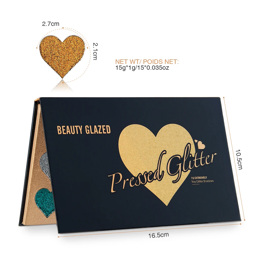 BEAUTY GLAZED Makeup 15 Colors Pressed Glitters Eyeshadow Palette Nudes Heart Eye Shadow Pallete Shimmer Natural Makeup Palette