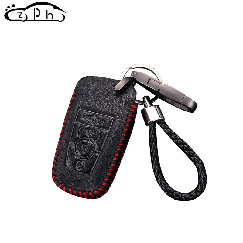 Кожаный чехол для ключа автомобиля для Ford EcoSport Lincoln Mondeo MKC MKZ MKX Focus Mustang Edge EXPLORER Expedition Fusion - Название цвета: Red line