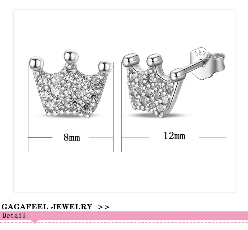 GAGAFEEL 925 Серебряные циркониевые серьги для женщин элегантные заколдованные короны серьги-гвоздики S925 Стерлинговое серебро ювелирные изделия