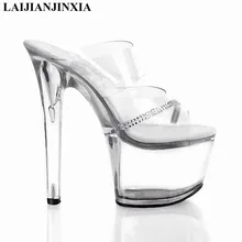 Сексуальная танцевальная обувь laijianjinxia обувь с украшением в виде кристаллов 17 см ультра высокий каблук туфли для танцев с большими губами; шлепанцы на платформе; обувь для ночного клуба 7 дюймов Обувь для танцев G-009