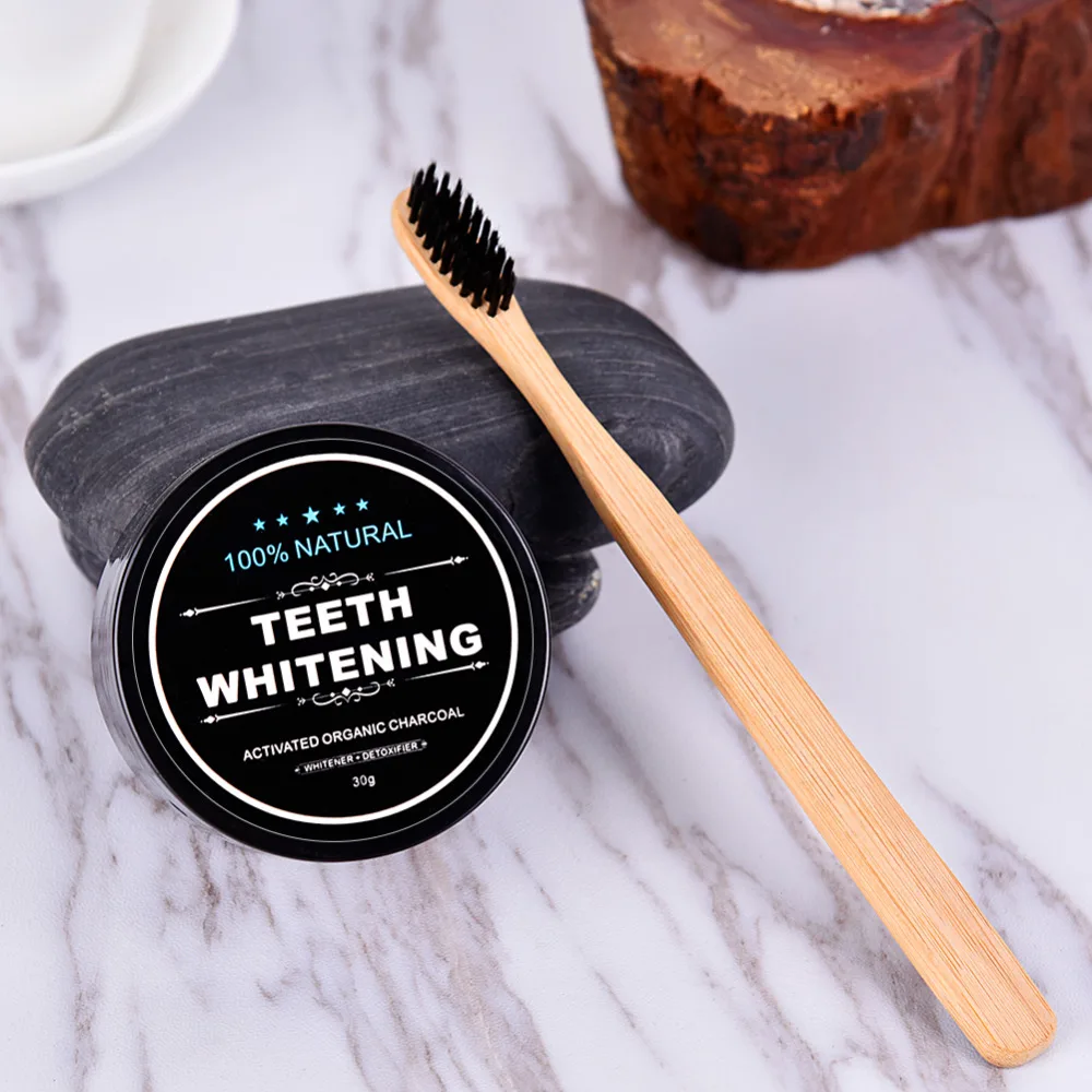 Teeth Whitening Powder Set 1Pcs Bamboo Toothbrush Charcoal Toothpaste