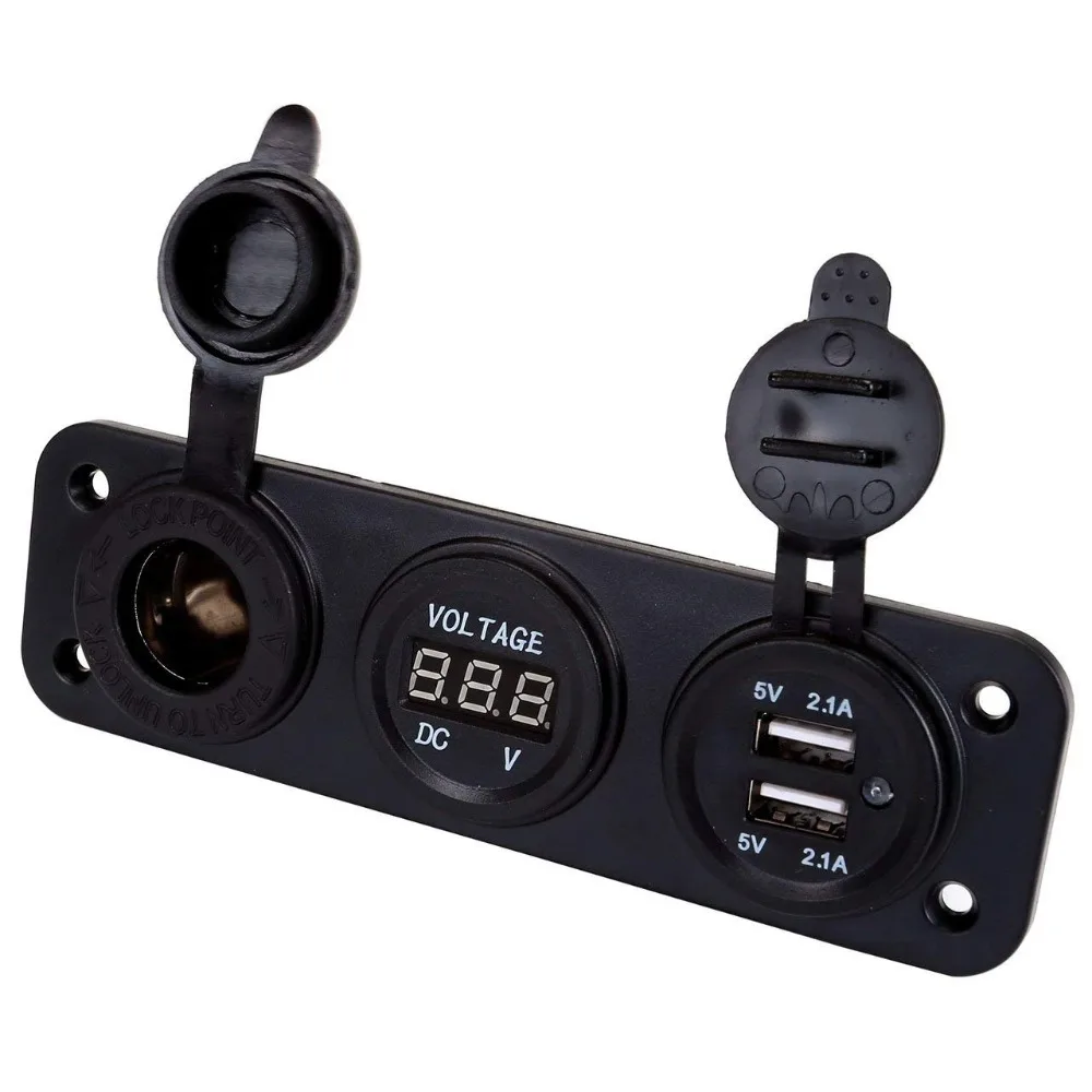 

3 Hole Panel Switch Base Waterproof Digital Voltmeter 4.2A Dual USB Charger Cigarette Lighter Socket for Car Boat Switch Panel