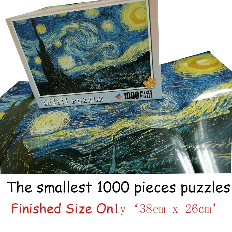 Мини 1000 шт Самая маленькая Звездная ночь 3D головоломка сложная известная картина толще бумажная головоломка для взрослых(размер 14," x 10,2