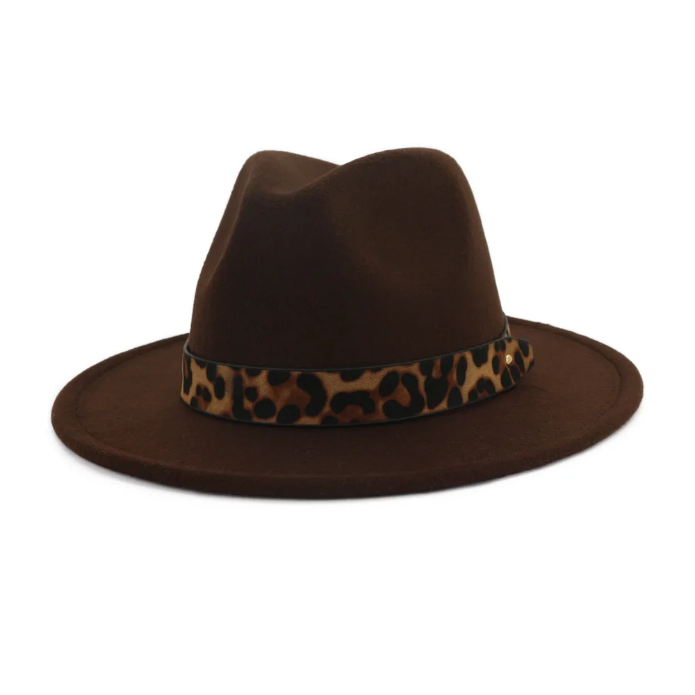 QIUBOSS, унисекс, шерсть, фетр, джазовая фетровая шляпа с леопардовым поясом, для женщин и мужчин, с широкими полями, Панама, Трилби, карнавал, официальная шляпа QB121