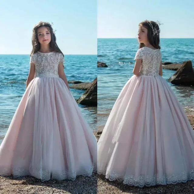 Vestidos de rosas para niña, verano, playa, jardín, bodas, Mangas de casquillo, apliques transparentes, lentejuelas, vestido de fiesta 2018|Vestidos| - AliExpress