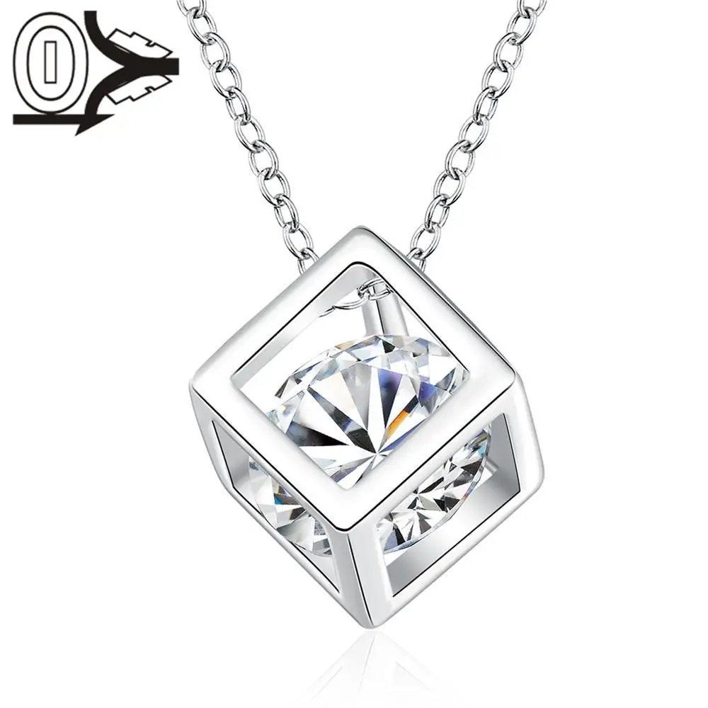 

New Design!!Wholesale Silver Plated Necklace & Pendant,Wedding Jewelry Accessories,Fashion Personality Cube Zircon Necklaces