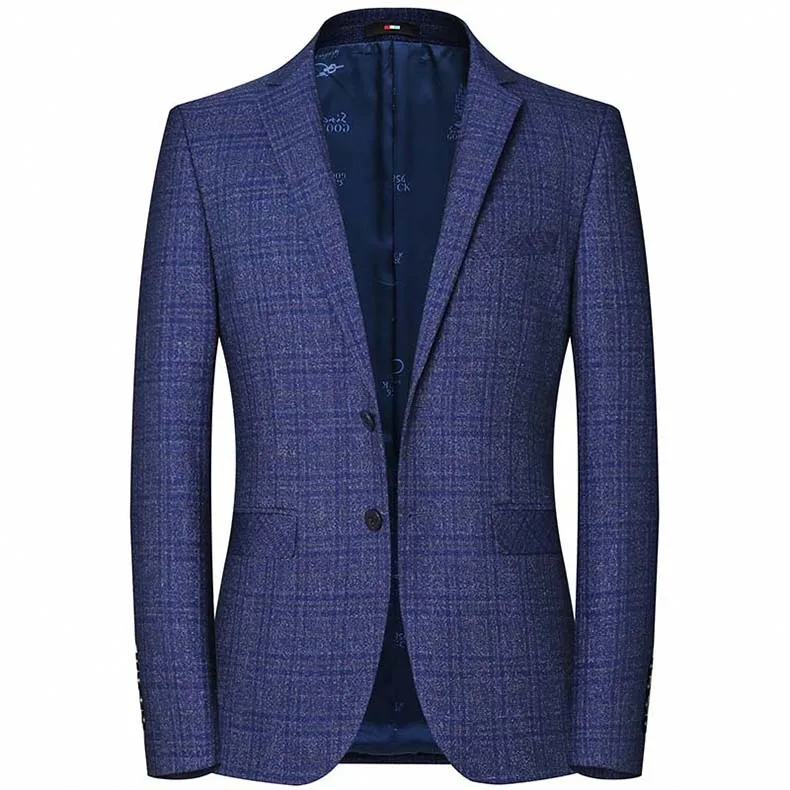 Высокое качество мужской повседневный пиджак в деловом стиле клетчатый костюм клетчатая куртка тонкая верхняя одежда юная одежда Вечерние синие M-4XL