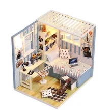 Деревянный Кукольный дом Миниатюрный DIY кукольная мебель комплект собрать Кукольный дом игрушки для детей подарок на день рождения Рождественский подарок M008