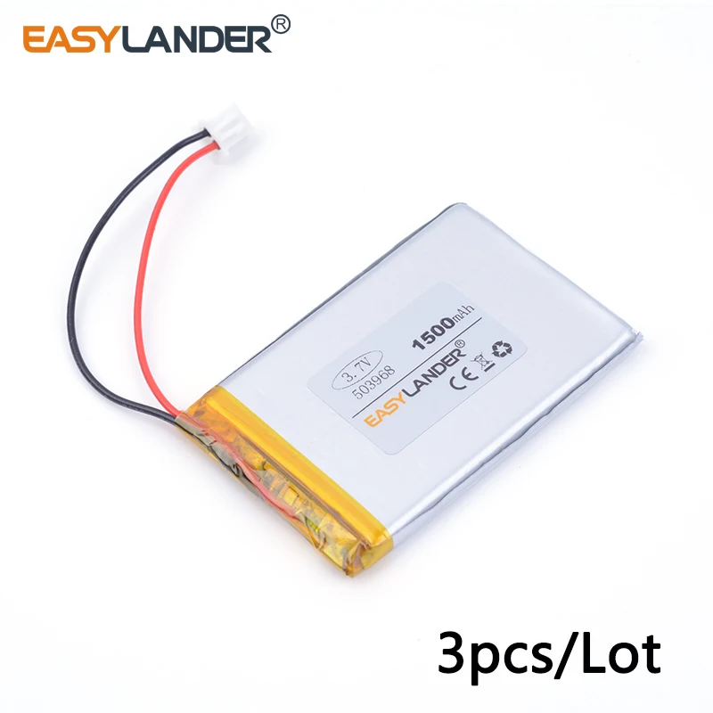 

3pcs /Lot XHR-2P 2.54 503968 3.7v lithium Li ion polymer rechargeable battery 1500mAh mp3 MP4 MP5 E-book tablet pc DVR toys