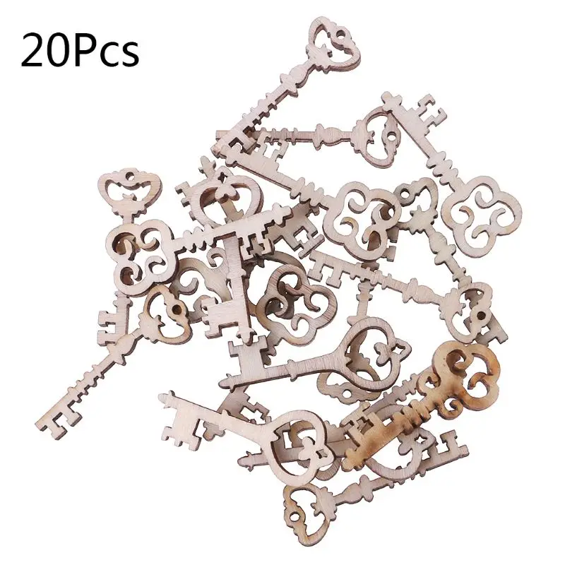 

20pcs Laser Cut Wood Key Embellishment Wooden Shape Craft Wedding Decor