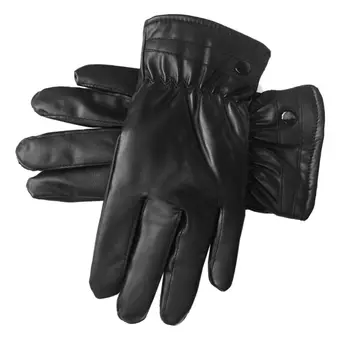 

Mens Faux Leather Winter Gloves Warm Lined Thicken Ruched Wrist Hand Warmer Soft