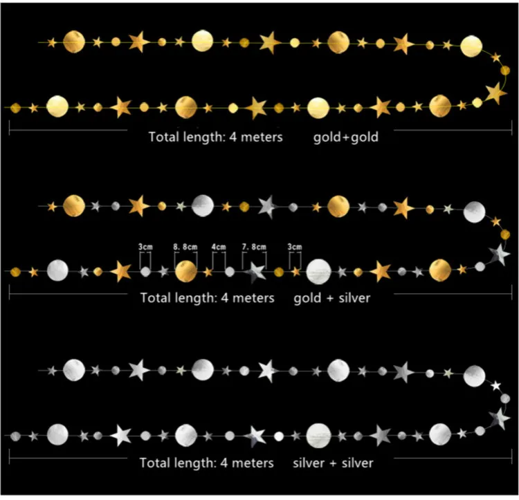 4 м Яркие Золотые Серебряные звезды круглой формы баннер бумажные гирлянды С Днем Рождения вечерние рождественские украшения для мальчиков и девочек