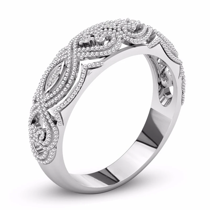 Mossovy Zircon Engagement Silver Wedding Rings for Women Fashion Rhinestone Hollow Couple Ring for Female Jewelry Anillos Mujer