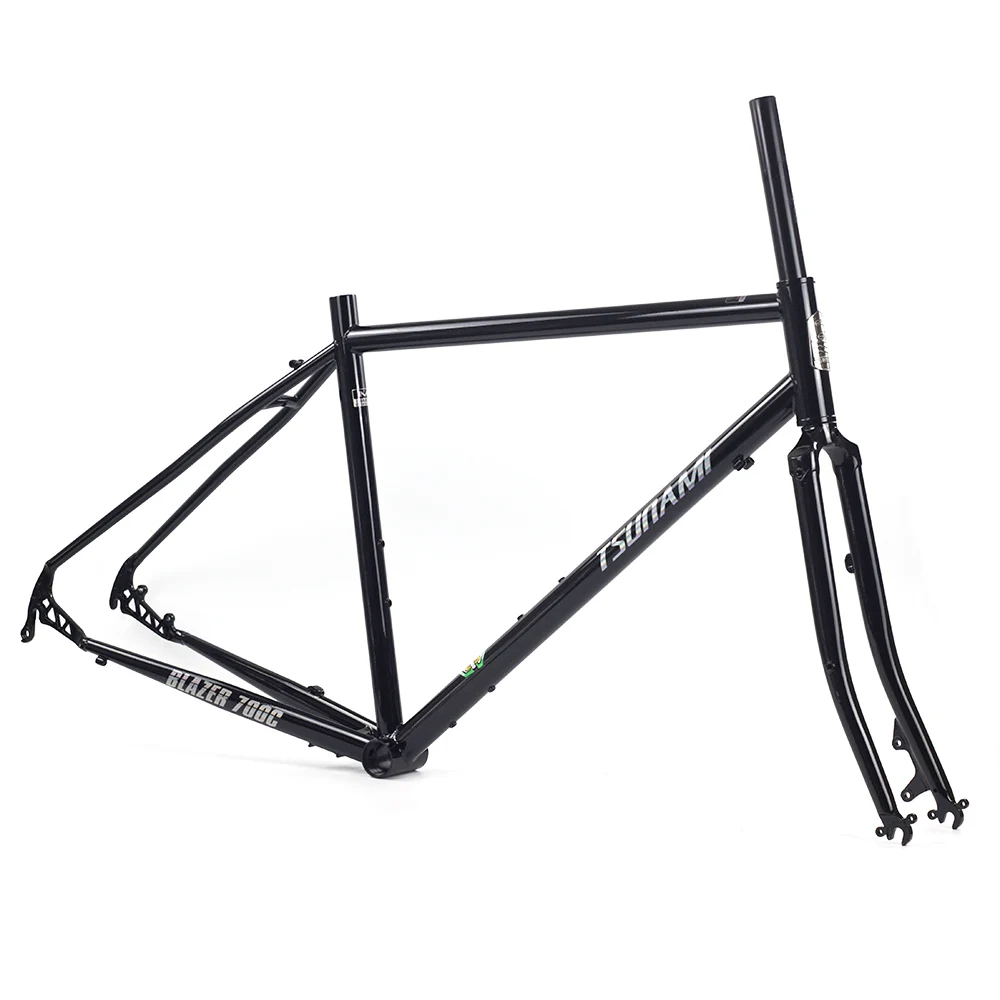 TSUNAMI CR-MO сталь 700c Road Touring Frameset CX Cyclocross 2" рама вилка гравий дисковый тормоз Классический хром велосипедные рамы