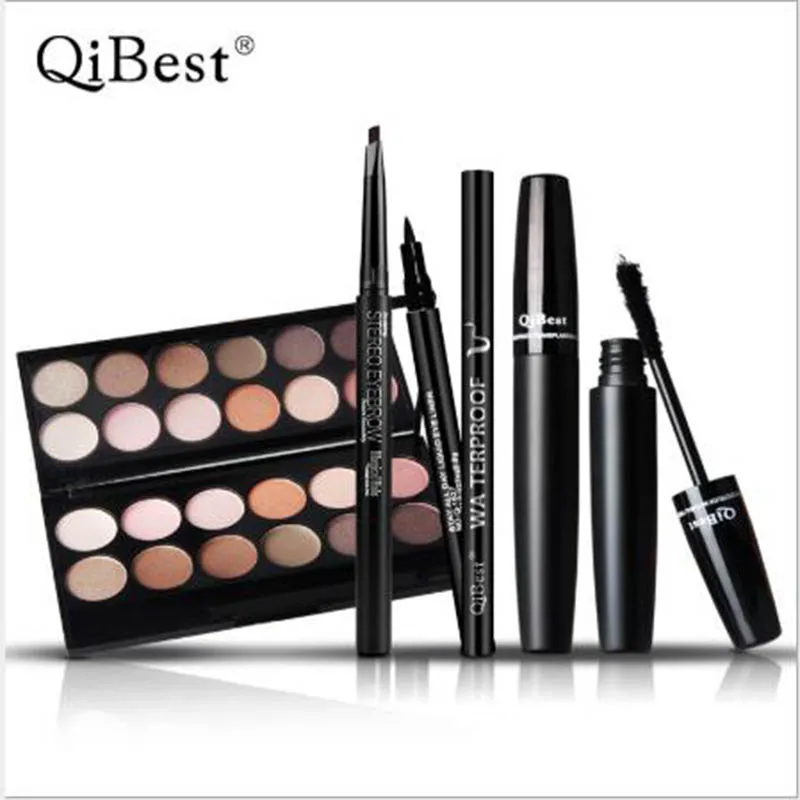 

Qibest Natural Eyes Makeup Set Mascara + Eyeliner + Eyeshadow + Eyelash Makeup Brush Halo Mascara Make up Kits