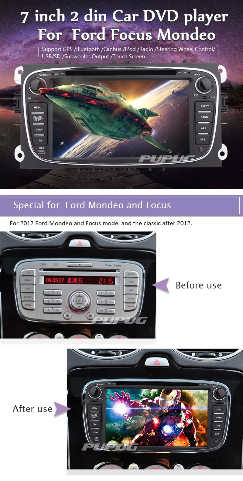 Sale 2Din Car DVD for FORD FOCUS MONDEO 2012-2015 No WIFI Radio GPS Navigation RDS for focus ford car dvd steering wheel+canbus+gps 1