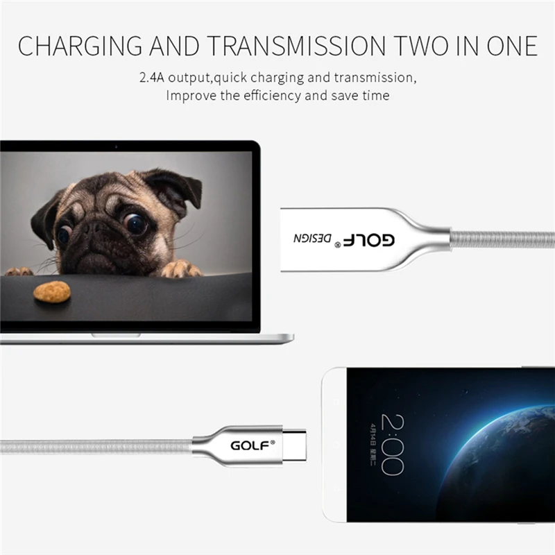 Металлический для гольфа Весна Быстрая зарядка type C USB кабель зарядки данных huawei