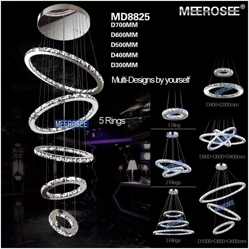 

Modern 5 Rings Crystal LED Ceiling Light Fixture LED Crystal Lighting for stairs staircase hotel villa Hallway Porch Lighting