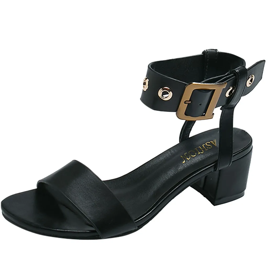 SAGACE/Модные женские летние туфли-лодочки; босоножки на толстом каблуке; Повседневная пикантная Высококачественная женская обувь с открытым носком - Цвет: BK