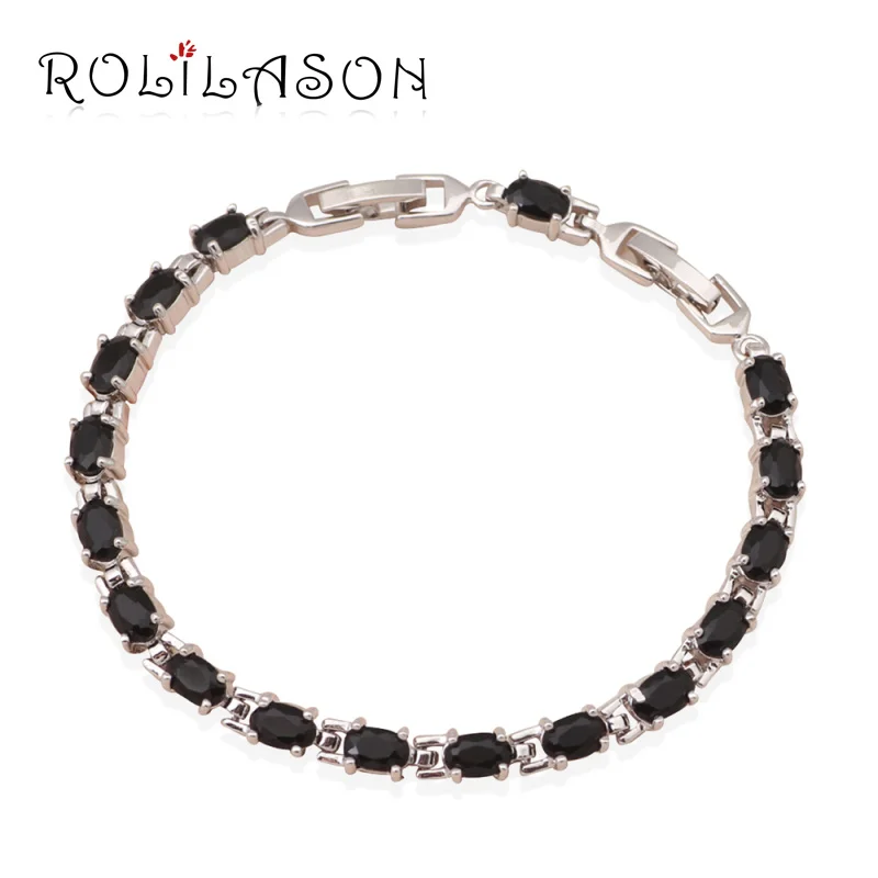

ROLILASON romantic simple chic black Onyx crystal Silver Bracelets for women fashion jewelry TBS723