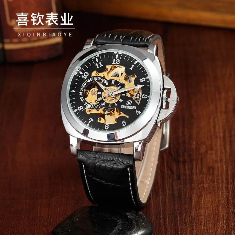 GOER brand fashion men s automatic watches mechanical waterproof sports Luminous Skeleton Digital wrist watch Male
