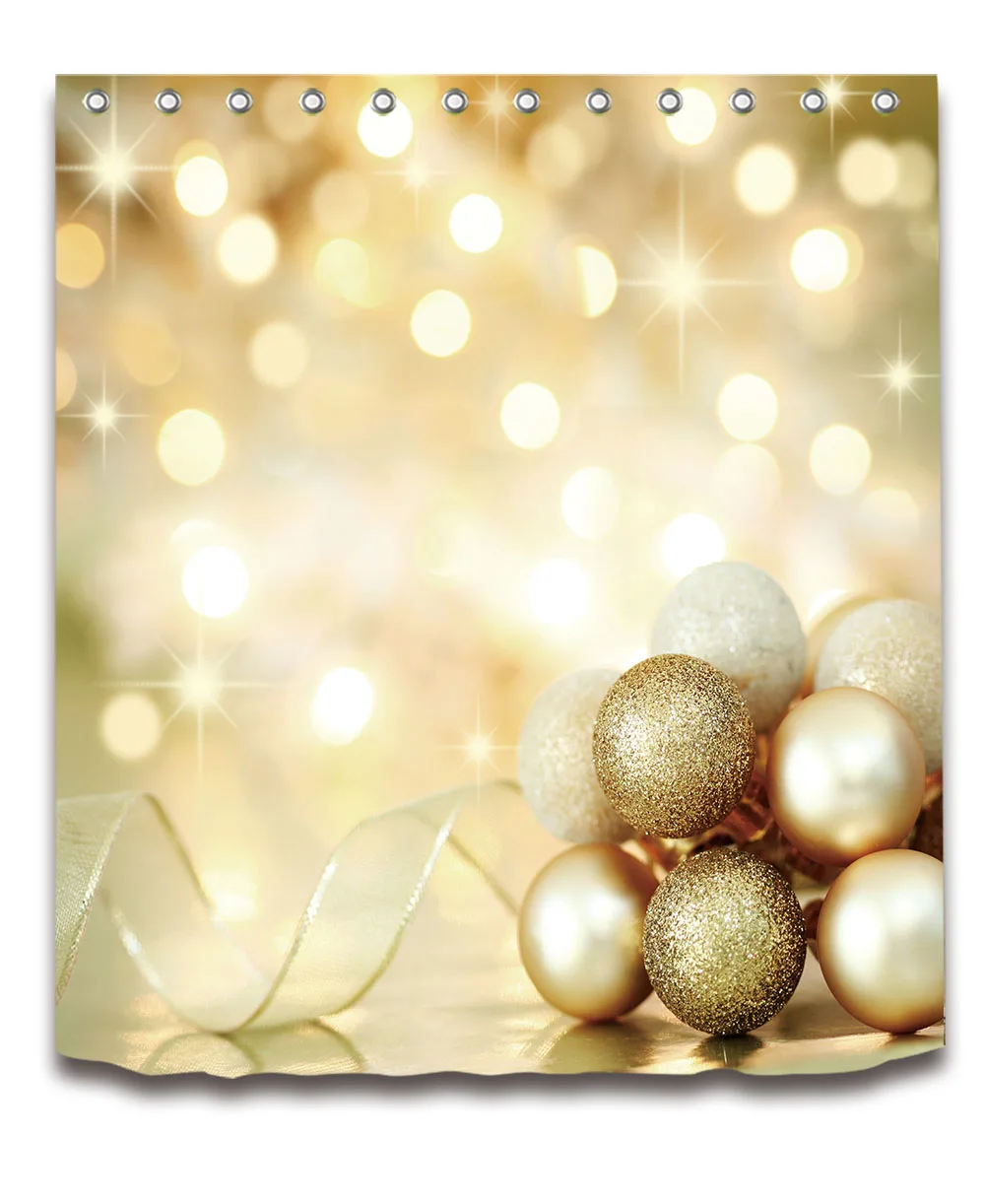 Золотая Рождественская занавеска для душа s светильник блестящий шар лента Роскошная занавеска для ванной комнаты ткань полиэстер для ванной Декор